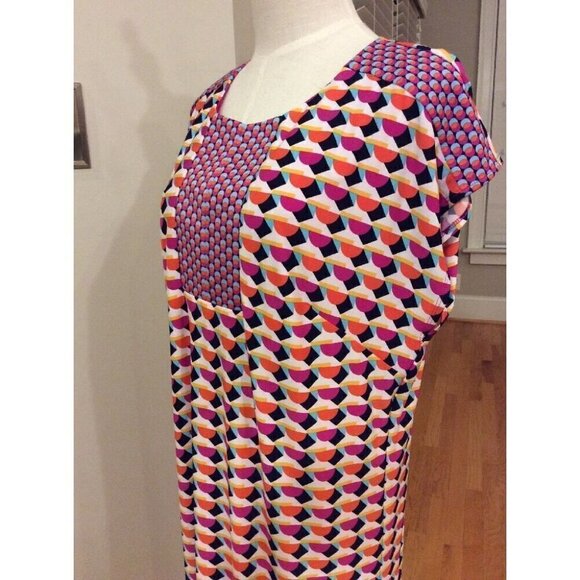 LAUNDRY by Shelli Segal Blue Pink Orange Multi Print Shift Dress- Size Medium - Picture 10 of 12